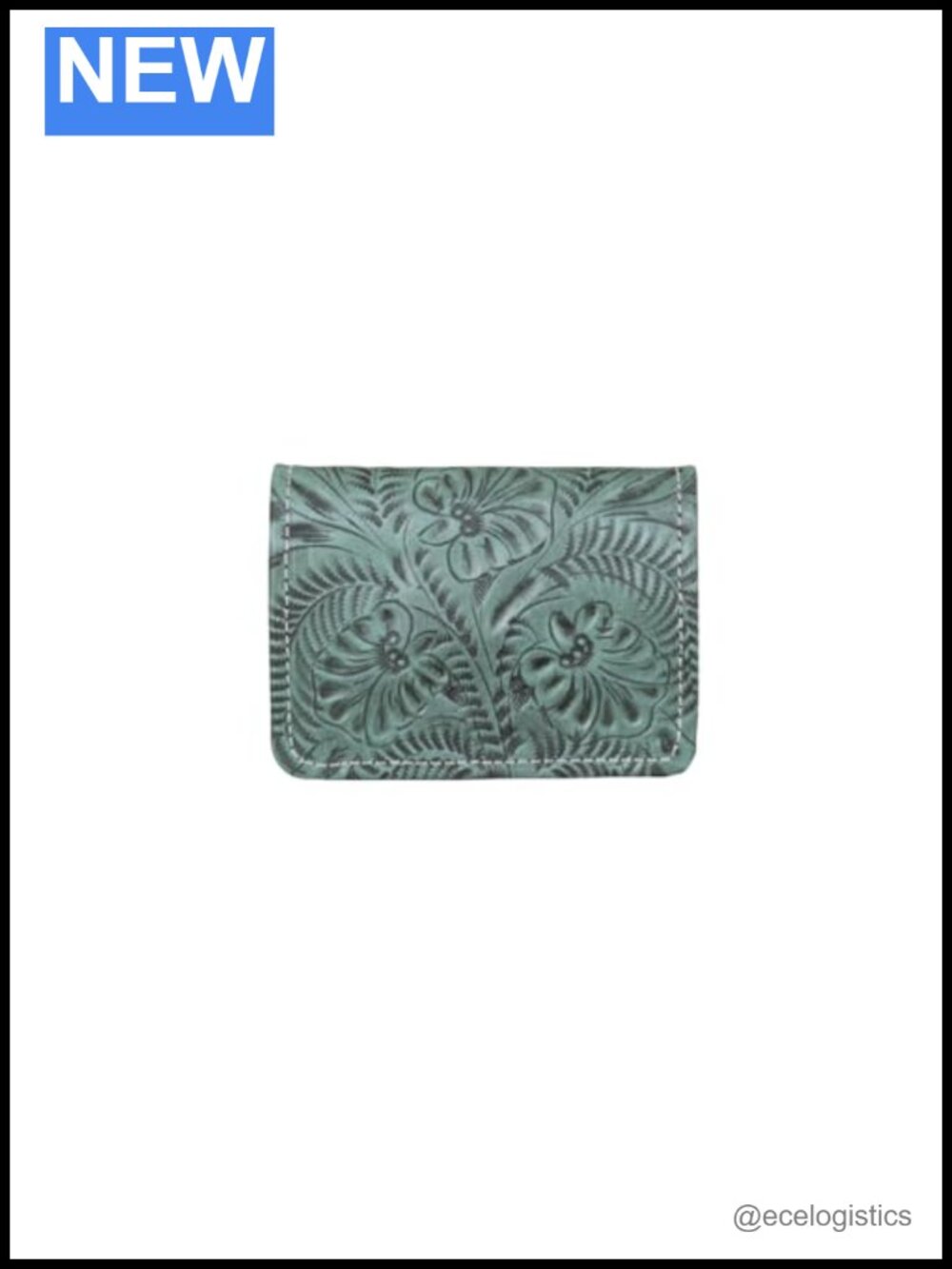 Hand Tooled Genuine Leather Small Tri-Fold Wallet 8 Card Slots Clear ID Window